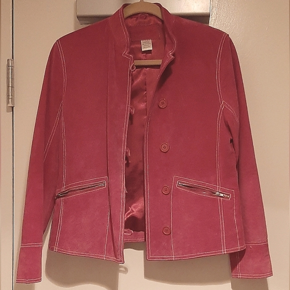 Hot Pink Suede Leather Jacket - Picture 2 of 14